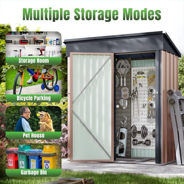 ee3c12c168234d36b6cf9ed256bf5449 Aoxun 6.2×4 FT Shed Outdoor Storage Shed Metal Garden Shed with Lockable Doors & Slooping Roof Tool Shed Bike Shed for Backyard, Patio, Poolside (Brown)