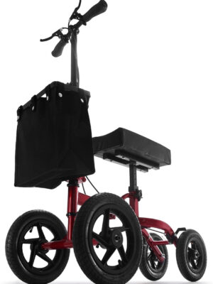 Knee Scooter for Foot Surgery, Leg Walker for Broken Foot Ankle Injuries, Dual Braking System Lightweight & Foldable Rolling Crutch Alternative (Red)