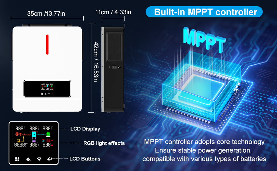 MPPT inverter;solar inverter;solar hybrid inverter;24V hybrid inverter;24V 120V 3600VA inverter