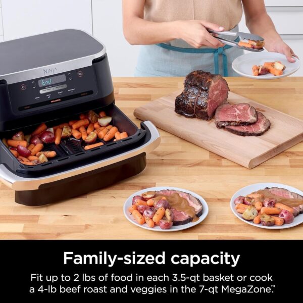 ef0cfcb571b347a39dceee7e44f7f367 DZ401 Foodi 10 Quart 6-in-1 DualZone XL 2-Basket Air Fryer with 2 Independent Frying Baskets, Match Cook & Smart Finish to Roast, Broil, Dehydrate for Quick, Easy Family-Sized Meals, Grey