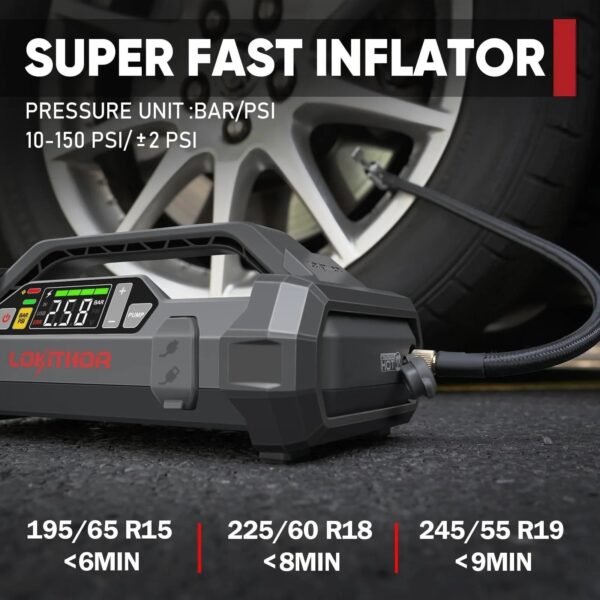 ef6cee58c3ae4d9aa5455e95a2758185 Starter with Air Compressor, 1500Amp 12V Portable Car Battery Booster Pack for Upto 7.0L Gas or 4.5L Diesel, 150 PSI Tire Inflator with Digital Screen, 24 Months Ultra-Long Standby