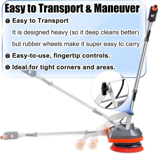 Commercial Floor Scrubber Machine with Brushes and Pads, Heavy Duty Floor Buffer Polisher and Cleaner- Deep Cleaning Tile and Grout, Hardwood Floors and Carpets without Getting on Hands and Knees