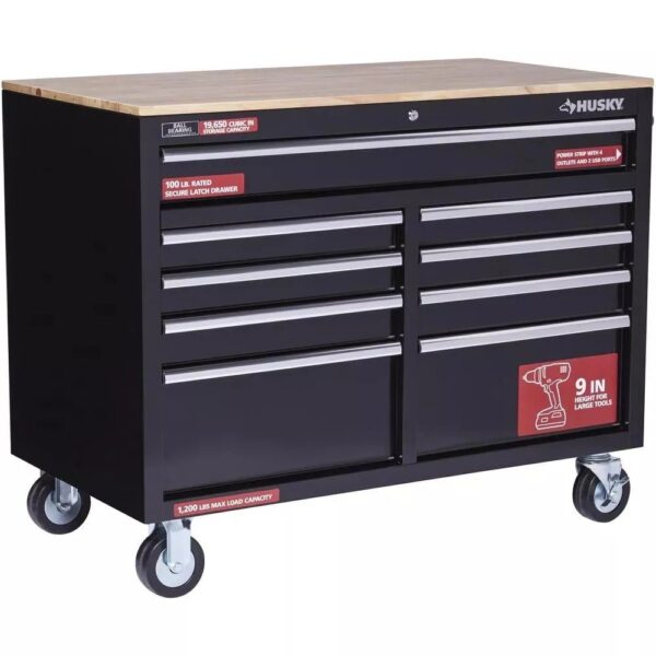 efaa7d67c1254d4ebc406de2a5f18a24 46 in W x 24 in D 9Drawer Gloss Black Deep Tool Chest Mobile Workbench