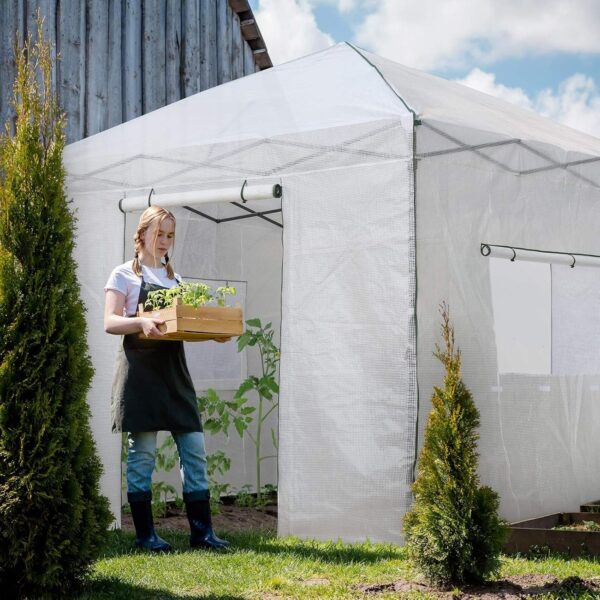 f03b6d097beb451f855373c25d379897 EAGLE PEAK 6×4 Portable Walk-in Greenhouse, Pop-up Indoor Outdoor Garden Green House, Zippered Door and Windows, PE Cover, White