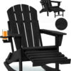 Folding Adirondack Rocking Chair,4-in-1 Multifunctional Patio Chair with Retractable Ottoman, Outdoor Chair Wood Texture, Lawn Chair for Porch, Backyard, Pool(Grey)