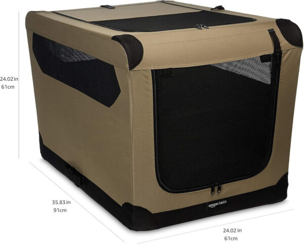 Amazon Basics Folding Soft Crate for Cat, Dog, Rabbit, Portable and Collapsible, 36 Inch, Tan, L 36′′ x 24′′ x 24′′