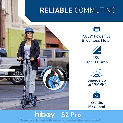 Hiboy S2 Pro Folding Electric Scooter, 500W Motor, 10′′ Solid Tires