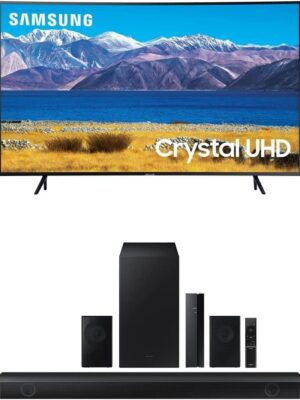 SAMSUNG 55-inch Class Curved UHD TU-8300 Series – 4K UHD HDR Smart TV With Alexa Built-in (UN55TU8300FXZA, 2020 Model) + SAMSUNG HW-Q60B 3.1 ch Soundbar w/Dolby Audio/DTX Virtual:X, 2022