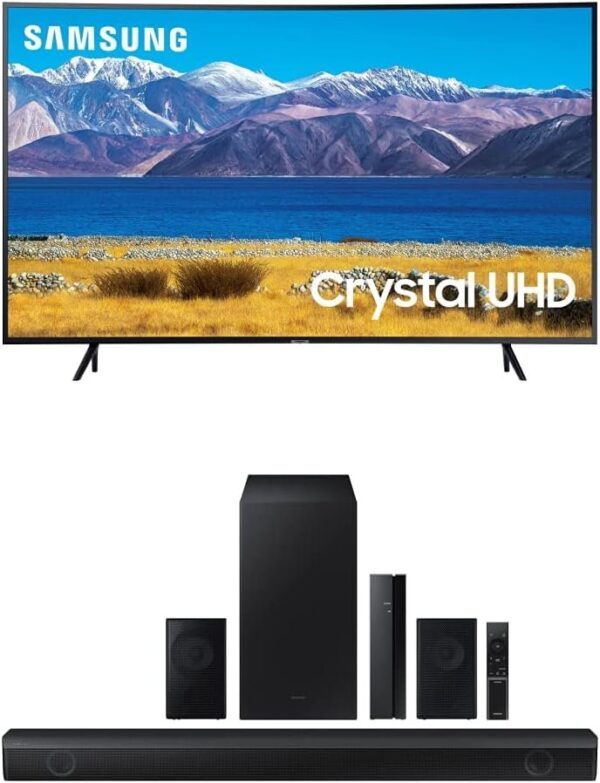 SAMSUNG 55-inch Class Curved UHD TU-8300 Series – 4K UHD HDR Smart TV With Alexa Built-in (UN55TU8300FXZA, 2020 Model) + SAMSUNG HW-Q60B 3.1 ch Soundbar w/Dolby Audio/DTX Virtual:X, 2022