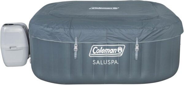 f11ecd8d29ef46ae997fb708d42b1f5c 4 to 6 Person Inflatable Hot Tub Square Portable Outdoor Spa with 114 Soothing AirJets and Insulated Cover, Gray-Coleman
