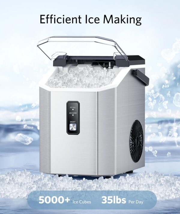 Nugget Ice Makers Countertop, Pebble Ice Makers with Soft Chewable Ice, Ready in 6 Mins, 35lbs/24H, One-Click Operation, Self Cleaning, Portable Ice Maker Machine for Home/Kitchen/RV/Camping