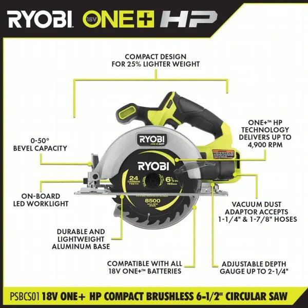 SBCS01B ONE+ HP 18V Brushless Cordless Compact 6-1/2 in. Circular Saw (Tool Only)