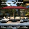 15ft Patio Umbrella Double-Sided Outdoor Market Extra Large Umbrella with Crank, Umbrella Base Included (Dark Red)