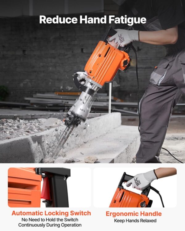 Demolition Jack Hammer, 1350 BPM Concrete Breaker 6pcs Chisels Bit Chipping with Case, 2200W Electric Jackhammer Heavy Duty, Black
