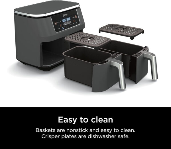 f29a3fe2e2a544cd93ec476de61a1a0a DZ401 Foodi 10 Quart 6-in-1 DualZone XL 2-Basket Air Fryer with 2 Independent Frying Baskets, Match Cook & Smart Finish to Roast, Broil, Dehydrate for Quick, Easy Family-Sized Meals, Grey