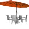 15ft Patio Umbrella with Solar Lights, Large Double Umbrella Outdoor, Rectangle 180”x106” Umbrellas with 156 PCS LED Lights and Crank Handle for Backyard Deck Pool Shade in Black(1.9′′ Pole)