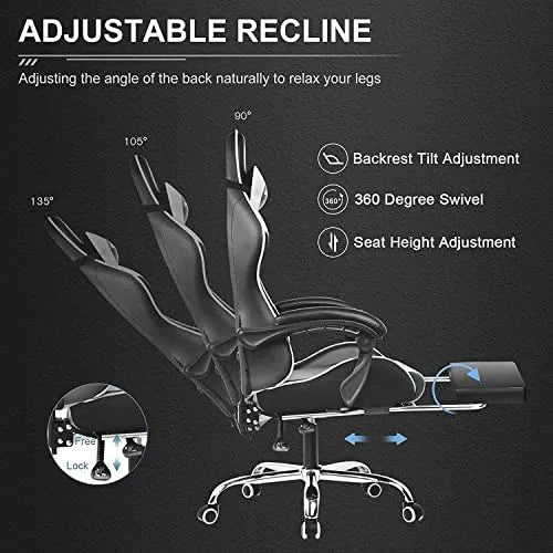 Gaming Chair, Computer Chair with Footrest and Lumbar Support, Height Adjustable