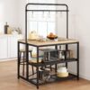 Kitchen Island, Kitchen Island with Storage, Bakers Rack, Island Table for Kitchen, Bakers Rack with Storage, Large Kitchen Island Table, Coffee Bar Table with Shelf,5 Racks,Pear Wood White