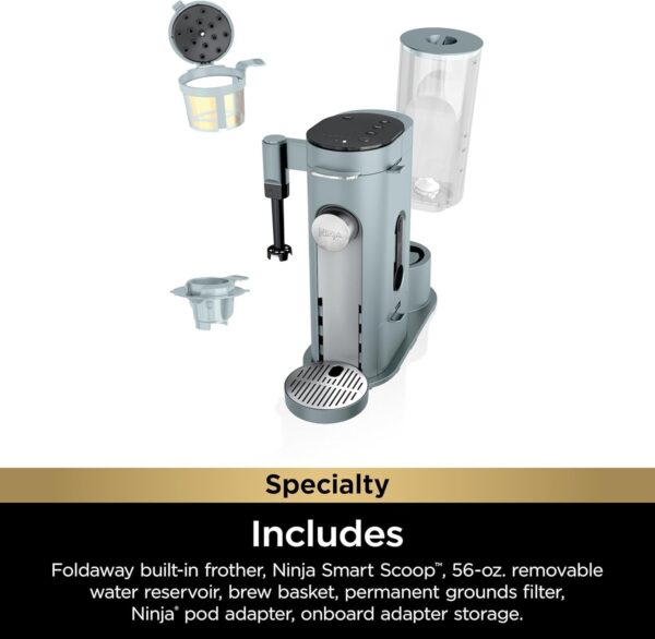 Ninja Pod & Grounds Specialty Single-Serve Coffee Maker, K-Cup Pod Compatible, Brews Grounds, Compact Design, Built-In Milk Frother, 56-oz. Reservoir, 6-oz. Cup to 24-oz. Mug Sizes, Stone, PB051ST