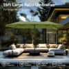 15ft Patio Umbrella Double-Sided Outdoor Market Extra Large Umbrella with Crank, Umbrella Base Included (Dark Red)