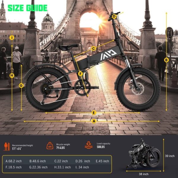 Buddy Pro 750W Foldable Electric Bike, 20′′ Fat Tire, 48V 13Ah Battery, Dual Suspension, LCD Display, Black