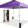 CROWN SHADES 10×10 Pop Up Canopy – Beach Tent with One Push Setup – Easy Outdoor Sun Shade for Events, Parties, Camping – Gazebo with STO-N-Go Cover Bag, Silver Coated Top, White