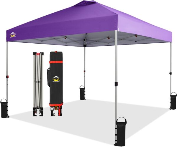 CROWN SHADES 10×10 Pop Up Canopy – Beach Tent with One Push Setup – Easy Outdoor Sun Shade for Events, Parties, Camping – Gazebo with STO-N-Go Cover Bag, Silver Coated Top, White