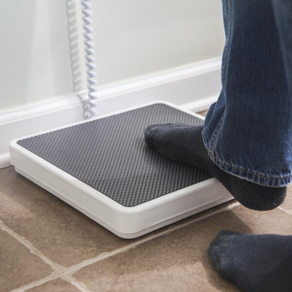f3ed5440f171474c9bd9f0ad906cfd6f Medical Grade Floor Scale – Portable – Easy to Read Digital Display – Heavy Duty – Home, Hospital & Physician Use – Pound & Kilogram Settings – 12′′ x 12.5′′ Platform – 550 lb Limit by Patient Aid