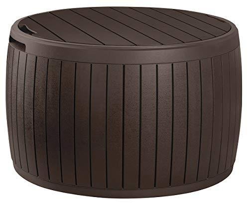 f40276b132c84c1981387fe9de18ff6a Keter Circa 37 Gallon Round Deck Box, Patio Table for Outdoor Cushion Storage, Brown