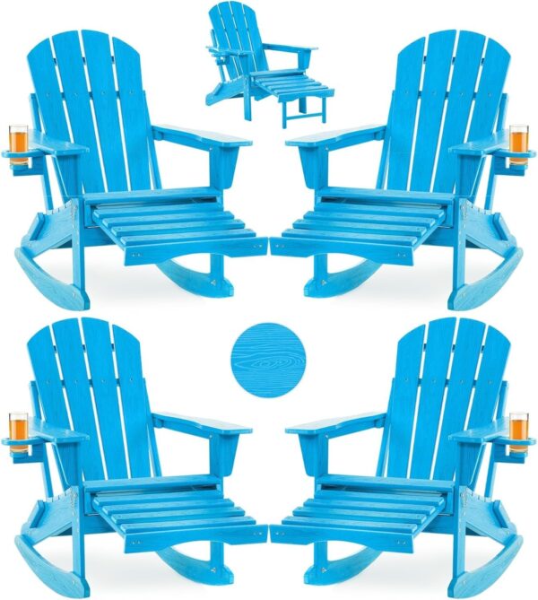 f42b752cd30349fd867c8a6e5ae243ca Folding Adirondack Rocking Chair,4-in-1 Multifunctional Patio Chair with Retractable Ottoman, Outdoor Chair Wood Texture, Lawn Chair for Porch, Backyard, Pool(Grey)