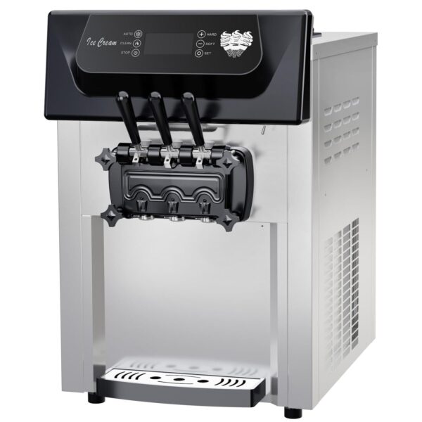 f43808f30b47420da87e9ebce8a473fe 2200W Commercial Ice Cream Machine, 3 Flavor Soft Serve Ice Cream Machine, 5.3-7.4 Gal/Hr, with LCD Touch Screen, Automatic Cleaning, High Productivity for Home Snack Bar & Restaurants