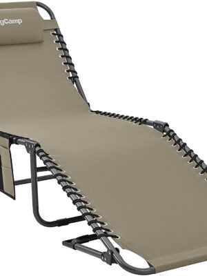 Adjustable 4-Position Folding Chaise Lounge Chair with Pillow Pocket, Supports 265lbs