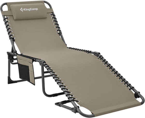 f44ed61cc9d74aa58e4e22d8a74d4f92 Adjustable 4-Position Folding Chaise Lounge Chair with Pillow Pocket, Supports 265lbs
