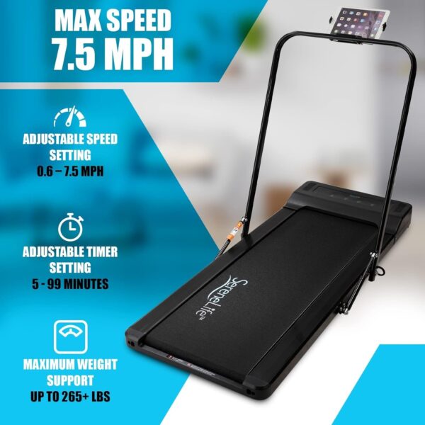 SereneLife Folding Treadmill – Foldable Home Fitness Equipment with LCD for Walking & Running – Cardio Exercise Machine – Preset and Adjustable Programs – Bluetooth Connectivity