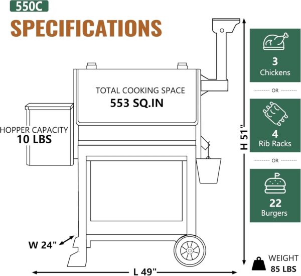 f4847f9afb994daebbb7ba1287d2adc6 Z GRILLS Wood Pellet Grill Smoker with 552 Cooking Area & Front Shelf for Outdoor BBQ, Smoke, Bake and Roast, 550C