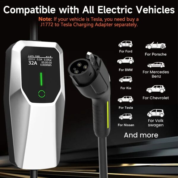 f485871598a74cc6ab9f3078de4e3bc6 32 Amp Level 1&2 Portable EV Charger ,26FT Cable NEMA 14-50 Plug for Electric Car Home Charging Station 7.68KW