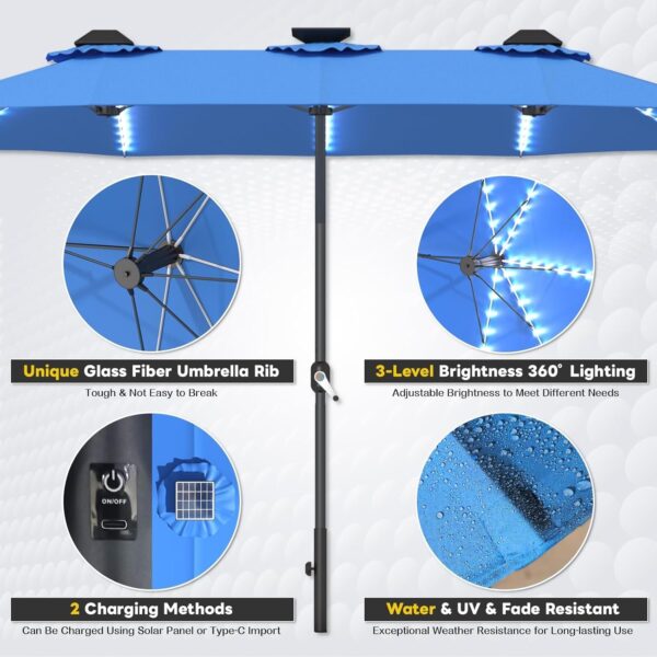 f48a8d67a081415194993fa16a4c0af5 15ft Patio Umbrella with Solar Lights, Large Double Umbrella Outdoor, Rectangle 180”x106” Umbrellas with 156 PCS LED Lights and Crank Handle for Backyard Deck Pool Shade in Black(1.9′′ Pole)