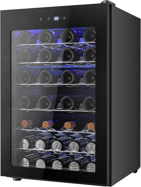 Beverage Refrigerator Cooler – 126 Can Mini Fridge with Glass Door for Soda Beer or Wine, Beverage Cooler for Home, Office, Bar with Adjustable Removable Shelves, Silver