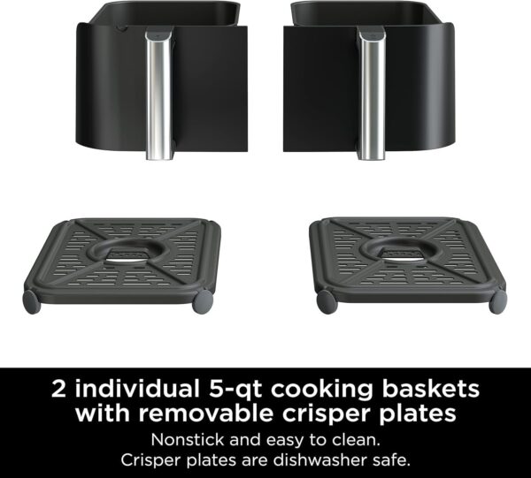 f496ffba5ac94eea9ee94db138e1b292 DZ401 Foodi 10 Quart 6-in-1 DualZone XL 2-Basket Air Fryer with 2 Independent Frying Baskets, Match Cook & Smart Finish to Roast, Broil, Dehydrate for Quick, Easy Family-Sized Meals, Grey