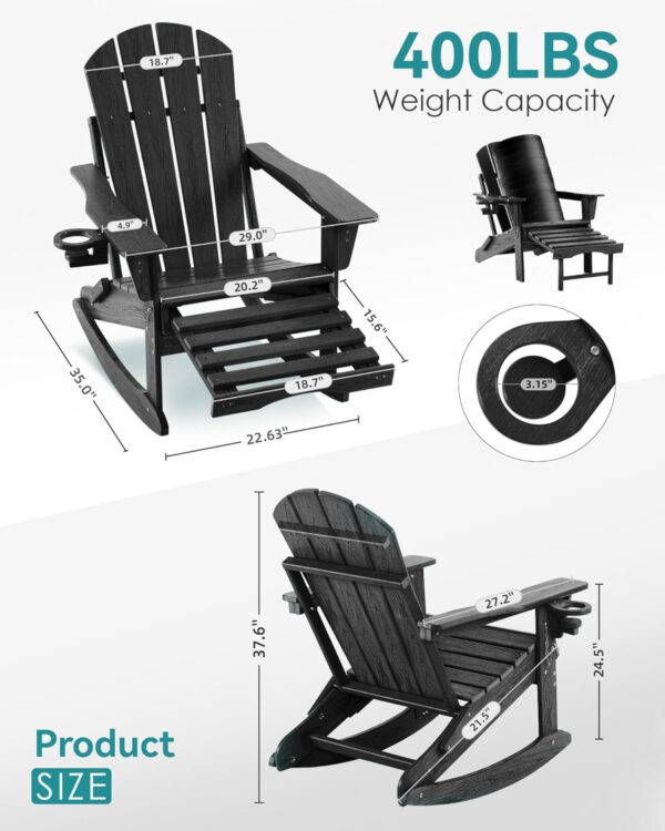 f4afcc0d4ef7453b995c470969ba4a6f Folding Adirondack Rocking Chair,4-in-1 Multifunctional Patio Chair with Retractable Ottoman, Outdoor Chair Wood Texture, Lawn Chair for Porch, Backyard, Pool(Grey)