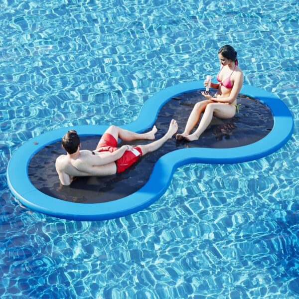 f4f4cb6d58f743928e2bd7921a2d8622 Round Inflatable Floating Dock, Sunchill Float Ring, Hammock Tanning Pool with 4in Woven Fabric, Manual Pump for 1-2 Min Quick Inflate/Deflate, Fits 2-8, Ideal for Lakes, Pools, Oceans
