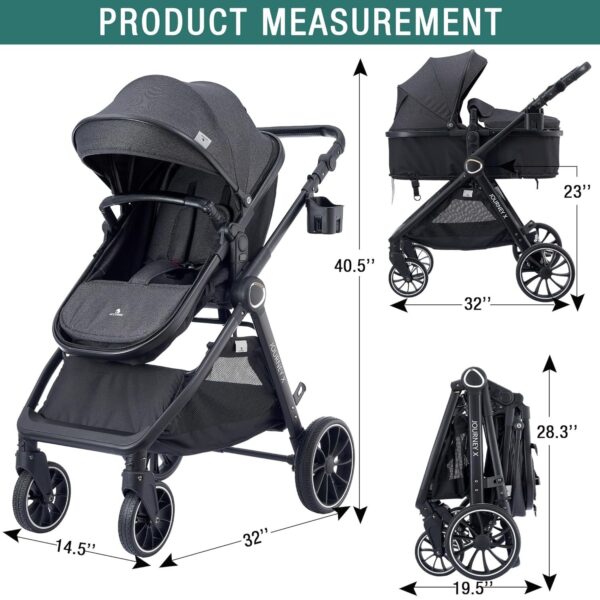 2 in 1 Baby Stroller, Convertible Bassinet Pushchair for Infants and Newborns 0-36 Months
