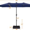 15 ft Large Patio Umbrella with Solar Lights Double-Sided Outdoor Rectangle Market Umbrellas with 36 LED Lights/Base Included/Easy Crank for Patio Garden Yard Pool Lawn, Brown