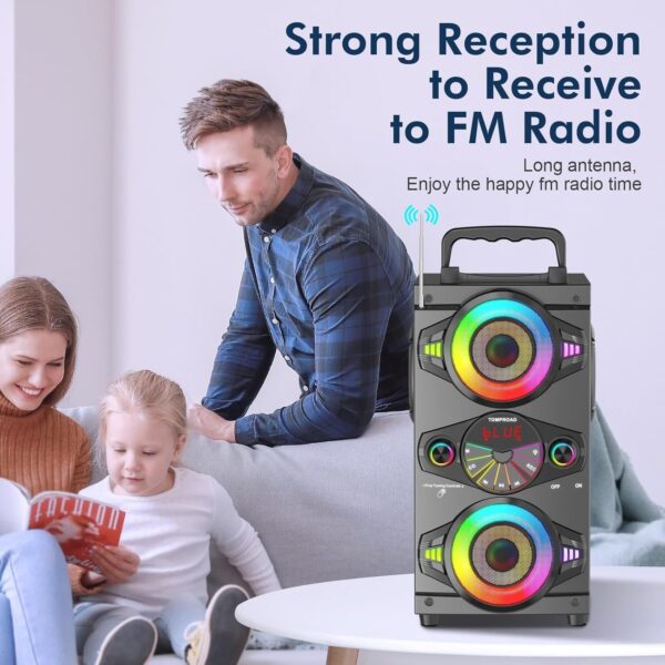 Speakers, 60W Portable Wireless Loud Outdoor Home Party Bluetooth Speaker with Subwoofer, FM Radio, LED Colorful Lights, Microphone, Remote and Big Powerful Stereo Deep Bass Sound Boombox