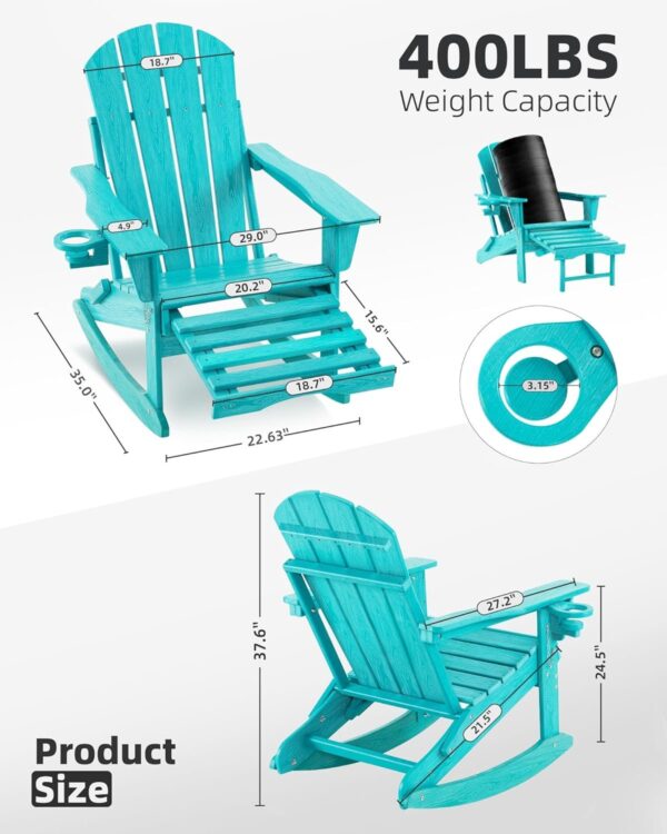 f55bb646bc324f04a939aae4ea67c960 Folding Adirondack Rocking Chair,4-in-1 Multifunctional Patio Chair with Retractable Ottoman, Outdoor Chair Wood Texture, Lawn Chair for Porch, Backyard, Pool(Grey)