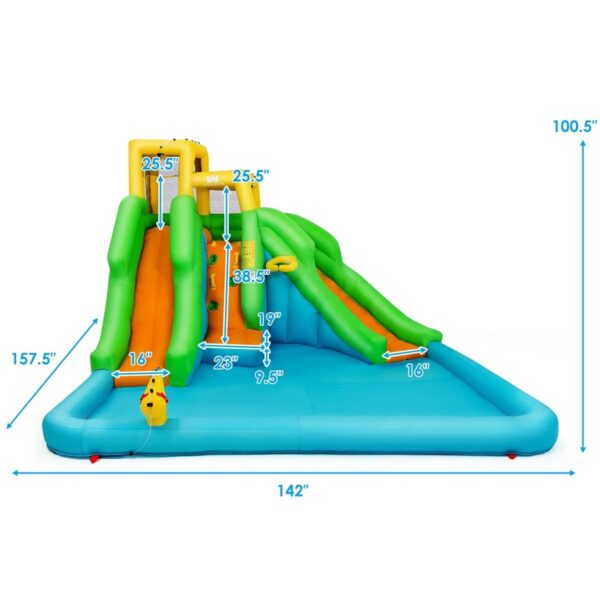 f5a067c44ad846e689b59db096cdc9b8 Inflatable Water Park Bounce House w/Climbing Wall Two Slides and Splash Pool