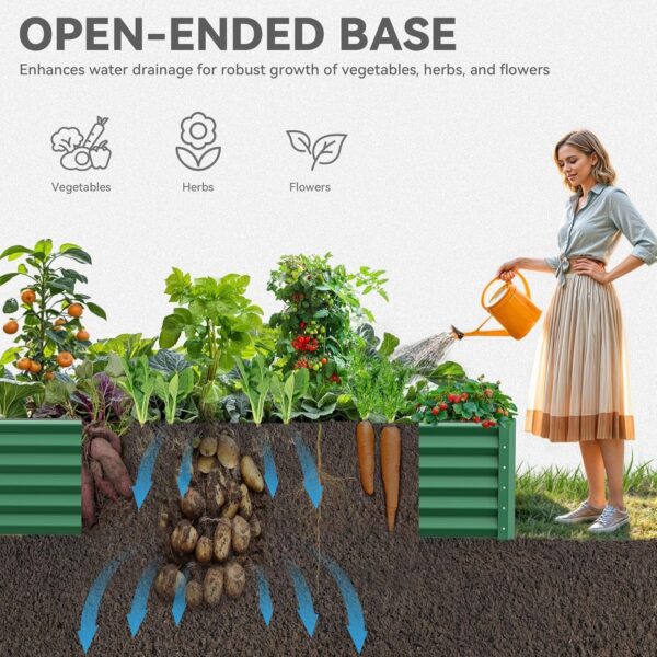 8x4x2ft 2pcs Large Raised Garden Bed Kit, Galvanized Metal Planter Box with Gloves, Ground Nails & Safety Rubber, Outdoor Above Ground Planters for Plants Vegetables Flowers, Green