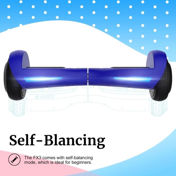 FX3 Hoverboard Blue – 6.5′′ LED Wheels, 200W Motor, UL2272 Certified, Up to 6.2mph for Kids & Adults