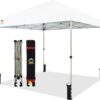 CROWN SHADES 10×10 Pop Up Canopy – Beach Tent with One Push Setup – Easy Outdoor Sun Shade for Events, Parties, Camping – Gazebo with STO-N-Go Cover Bag, Silver Coated Top, White