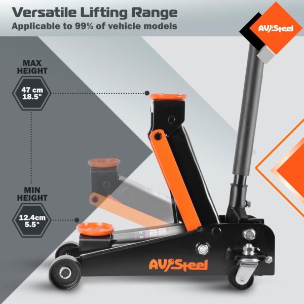 f6216d872623473a84117c936c6d5165 3 Ton Heavy Duty Hydraulic Floor Jack for Car (6600 lbs) With Single Piston Pump, Quick Lift, Lifting Range 5.5” to 18.5”